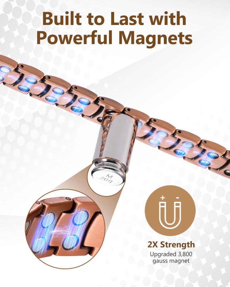 Feraco Copper Bracelet for Men,Magnetic Therapy Cooper Bracelets with 46 Magnets, Men's 99.99% Pure Copper - Image 3