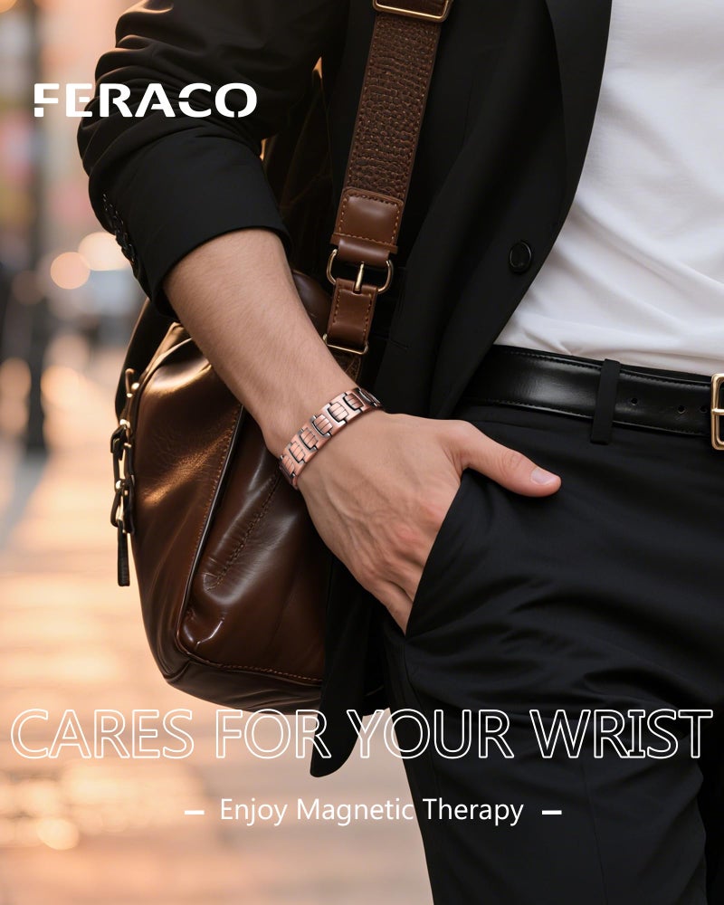 Feraco Copper Bracelet for Men,Magnetic Therapy Cooper Bracelets with 46 Magnets, Men's 99.99% Pure Copper - Image 5