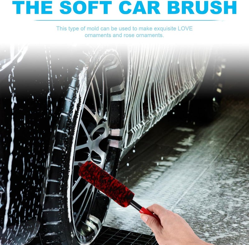 Soft-bristled Car Wheel Brush Tire Cleaner with Red-Black Microfiber Head, Small Size Rim Detailing Brush for Vehicle Wheel Cleaning and Car Care - Image 5