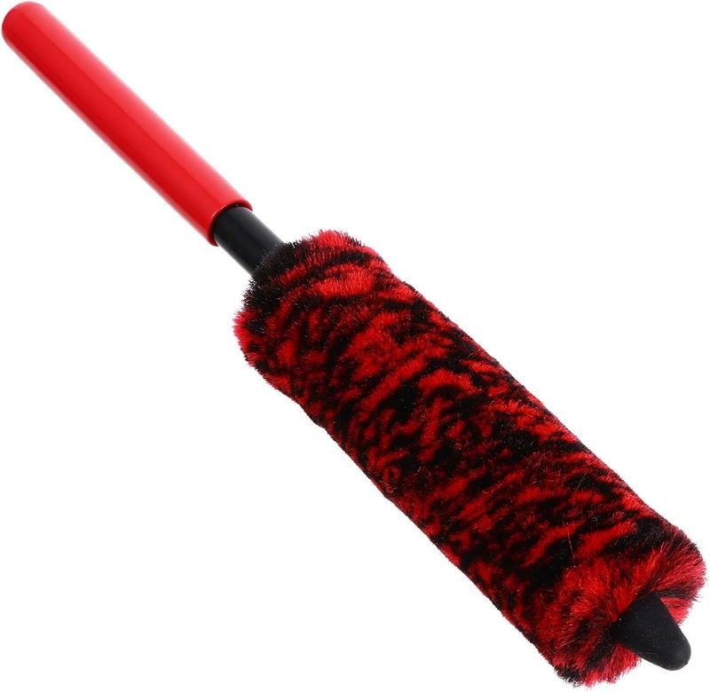 Soft-bristled Car Wheel Brush Tire Cleaner with Red-Black Microfiber Head, Small Size Rim Detailing Brush for Vehicle Wheel Cleaning and Car Care - Image 1