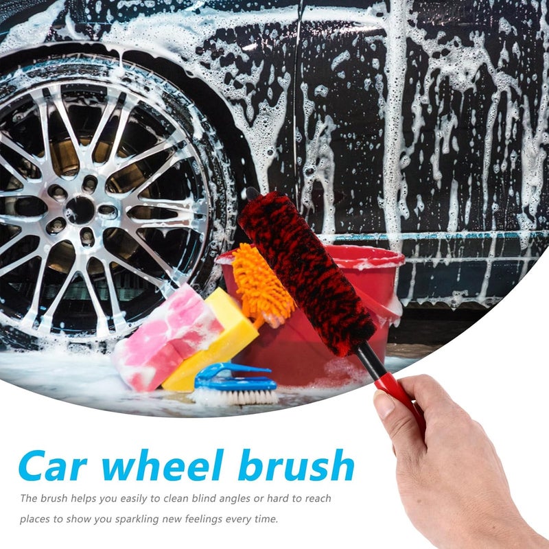 Soft-bristled Car Wheel Brush Tire Cleaner with Red-Black Microfiber Head, Small Size Rim Detailing Brush for Vehicle Wheel Cleaning and Car Care - Image 3