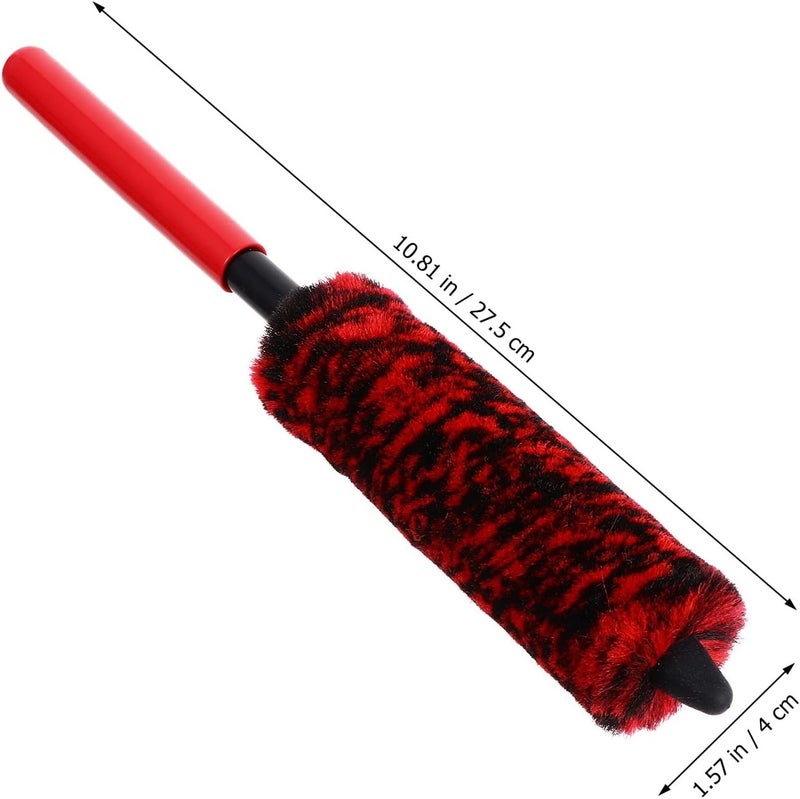Soft-bristled Car Wheel Brush Tire Cleaner with Red-Black Microfiber Head, Small Size Rim Detailing Brush for Vehicle Wheel Cleaning and Car Care - Image 2