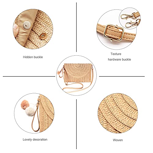 LUOFMISS Straw Clutch Bag Woven Purse for Women Shoulder Bag Casual Beach Rattan Handmade Wallet - Image 3