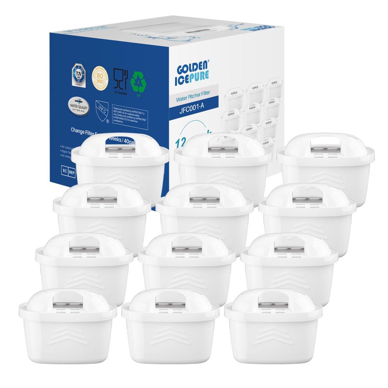 GOLDEN ICEPURE Water Filter Cartridges Compatible with Brita Maxtra Maxtra Plus Mavea Anna Duomax 12 Pieces