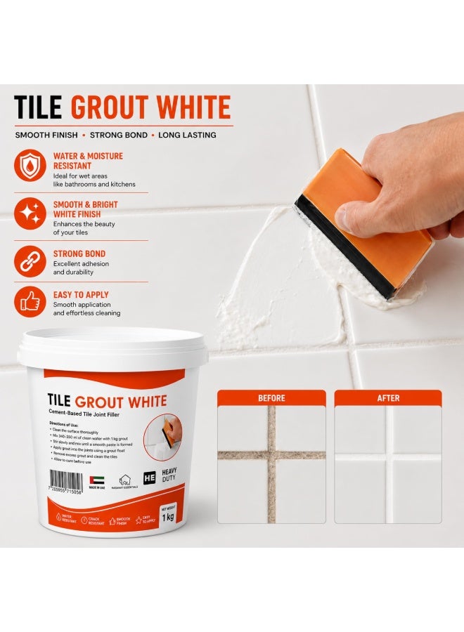 Hasanat Essentials Tile Grout White 1kg Cement-Based Joint Filler, Waterproof & Crack Resistant - Image 5