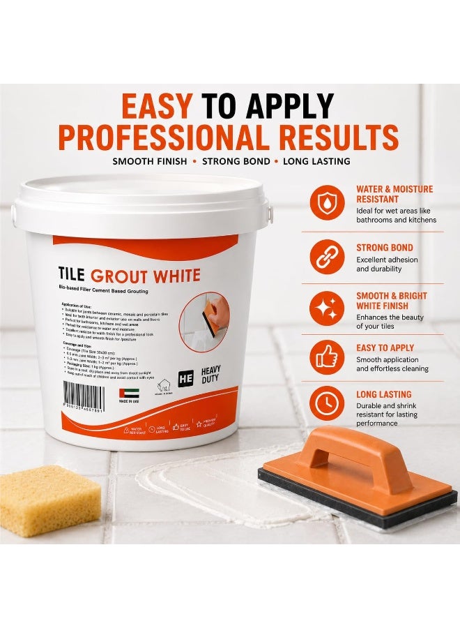 Hasanat Essentials Tile Grout White 1kg Cement-Based Joint Filler, Waterproof & Crack Resistant - Image 1