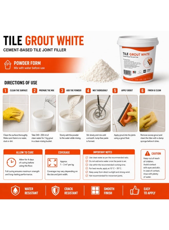 Hasanat Essentials Tile Grout White 1kg Cement-Based Joint Filler, Waterproof & Crack Resistant - Image 3