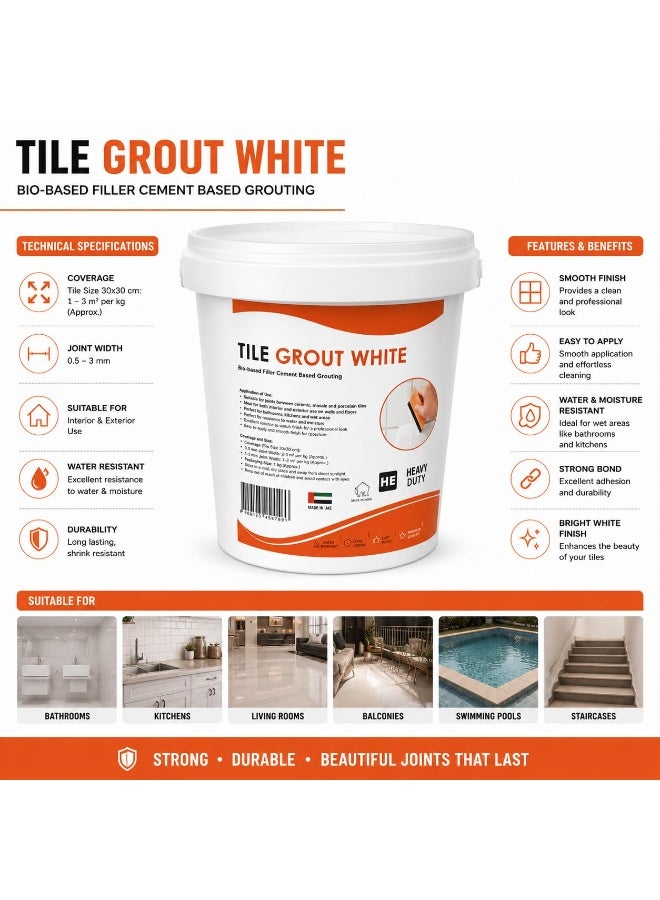 Hasanat Essentials Tile Grout White 1kg Cement-Based Joint Filler, Waterproof & Crack Resistant - Image 4