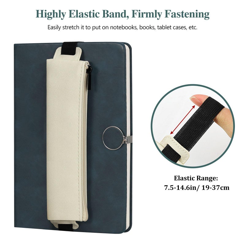 MoKo Elastic Pen Holder for Notebook, 4 Pieces PU Leather Pencil Case with Adjustable Band, Stationery School Supplies Zipper Bag for Planners, Journals, Book - Image 2