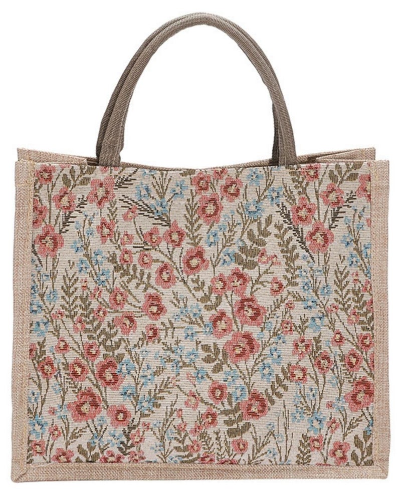 NOVOLAN Canvas Tote Bag Handbag Shoulder Bag, Floral Knitting Pattern, Linen-Like Texture, Vintage-Inspired, Fashionable & Spacious, for Shopping, Travel, or Work, Large Capacity 34x28x15cm (red) - Image 1