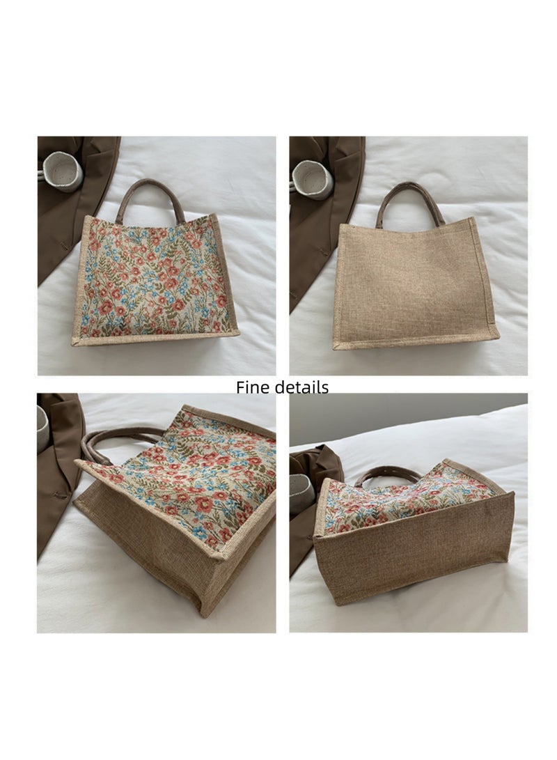 NOVOLAN Canvas Tote Bag Handbag Shoulder Bag, Floral Knitting Pattern, Linen-Like Texture, Vintage-Inspired, Fashionable & Spacious, for Shopping, Travel, or Work, Large Capacity 34x28x15cm (red) - Image 5