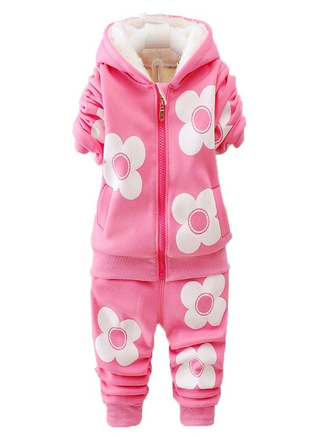 Yao Spring and Autumn Winter Fleece Flowers Warm Girls 2 Piece Set（18-24 Months,Hot Pink） - Image 1