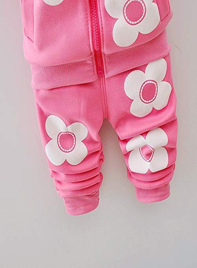 Yao Spring and Autumn Winter Fleece Flowers Warm Girls 2 Piece Set（18-24 Months,Hot Pink） - Image 5