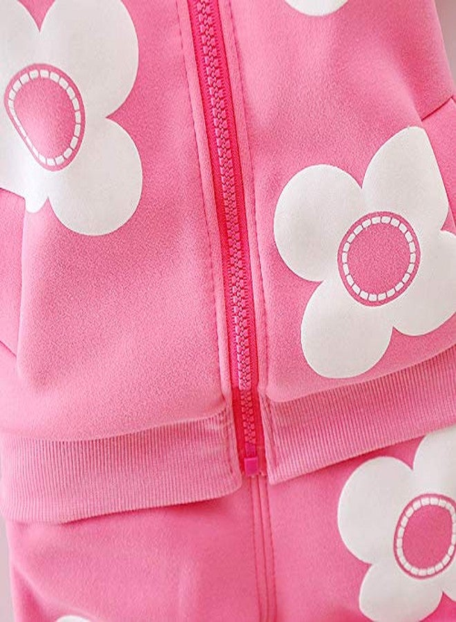 Yao Spring and Autumn Winter Fleece Flowers Warm Girls 2 Piece Set（18-24 Months,Hot Pink） - Image 4