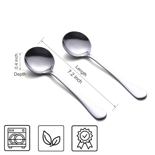 HAPPY KIT Soup Spoons, 8-Piece Premium Stainless Steel Spoons Heavy-Weight Round Spoon Flatware Set - Image 2