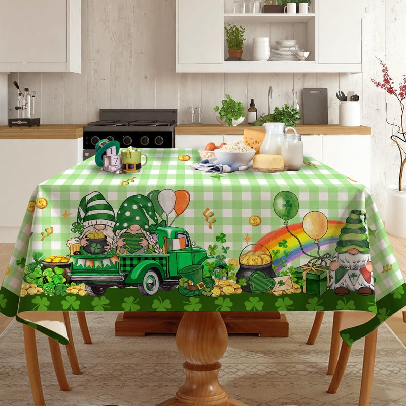JNDJE St Patricks Day Tablecloth 60Ã—84 Inch, St Patricks Day Decor Table Cloth for Rectangle, St Patricks Green Buffalo Plaid Gnomes Truck Tablecloths Cover Polyester Vintage for Dinner Decorations - Image 4