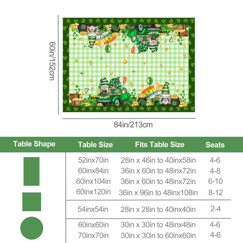 JNDJE St Patricks Day Tablecloth 60Ã—84 Inch, St Patricks Day Decor Table Cloth for Rectangle, St Patricks Green Buffalo Plaid Gnomes Truck Tablecloths Cover Polyester Vintage for Dinner Decorations - Image 3