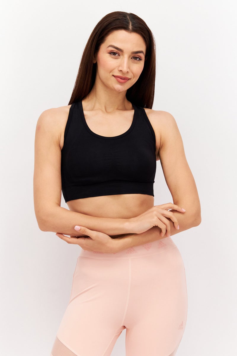 Adidas حمالة صدر رياضية للنساء مبطنة قليلاً، سوداء - Image 1