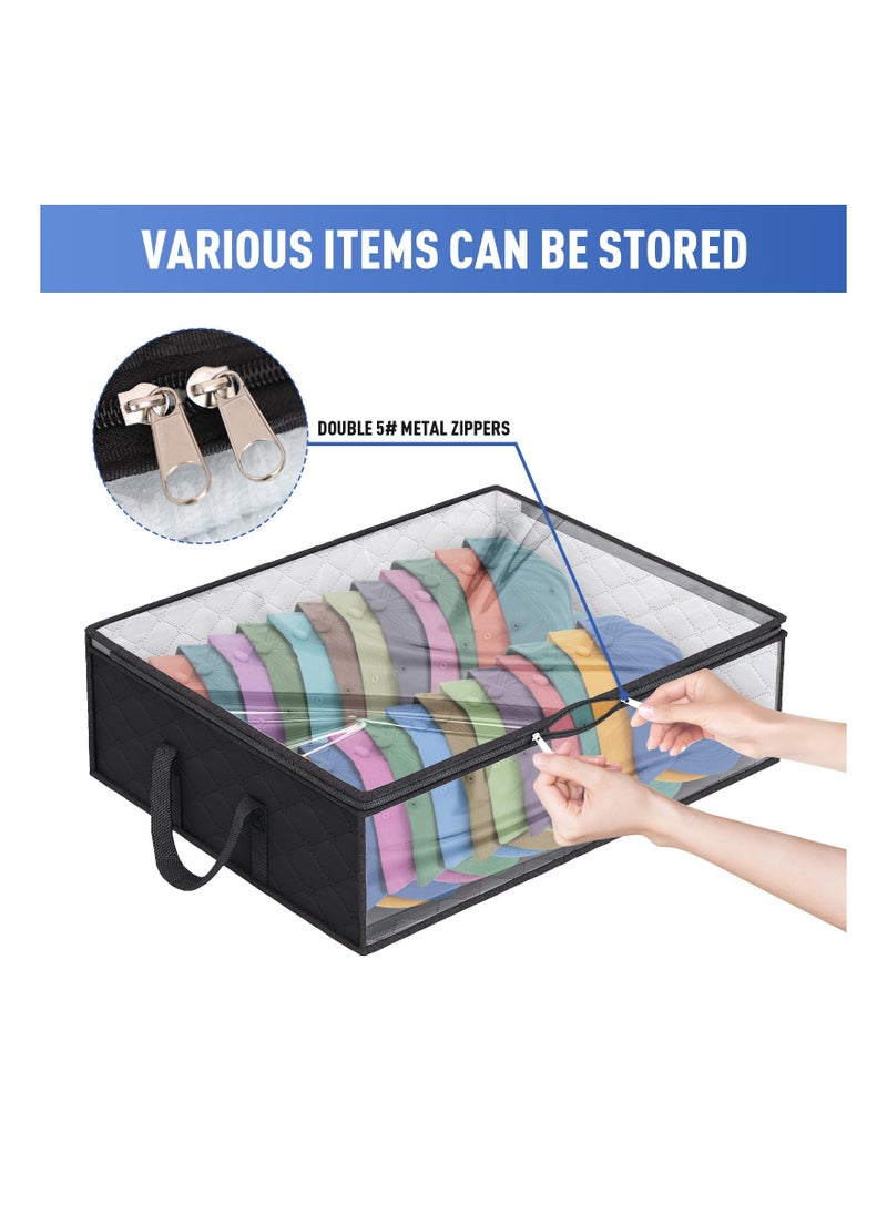 SYOSI - Caps Clothing Organizer, Wide Hat Storage for Various Caps  or Underwear with 2 Sturdy Handles Storage Box Holds Up to 40 Hats Foldable or 60 Underwear for Home Travel (Black, 20x16x6.7inches) - Image 1