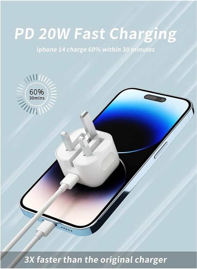 iPhone 20W Fast Charger | USB C Wall Fast Charger Adapter with 1m USB C to Lightning Cable Compatible with iPhone 14/14 Pro/14 Pro Max/13/12/SE2020/11/XR/XS Max/X/iPad - Image 5
