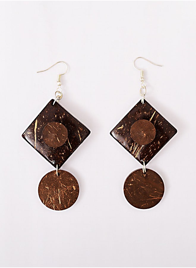 N & H - Eco-friendly Handmade Jewellery Coconut Wooden Earrings Lightweight Hoopwire Earrings Bohemian Pendant Dangle Earrings Set - Image 1