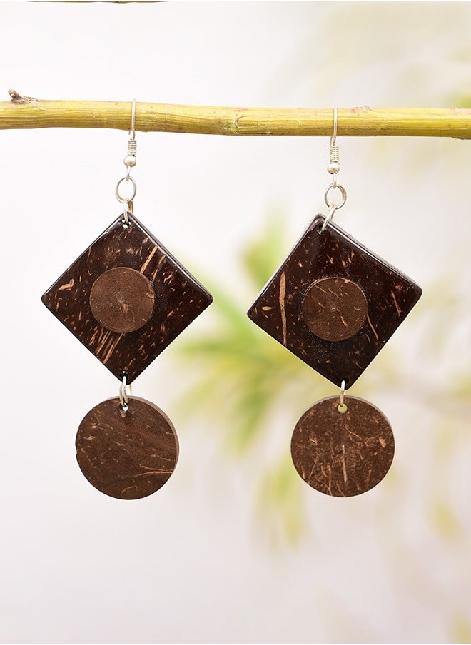 N & H - Eco-friendly Handmade Jewellery Coconut Wooden Earrings Lightweight Hoopwire Earrings Bohemian Pendant Dangle Earrings Set - Image 1