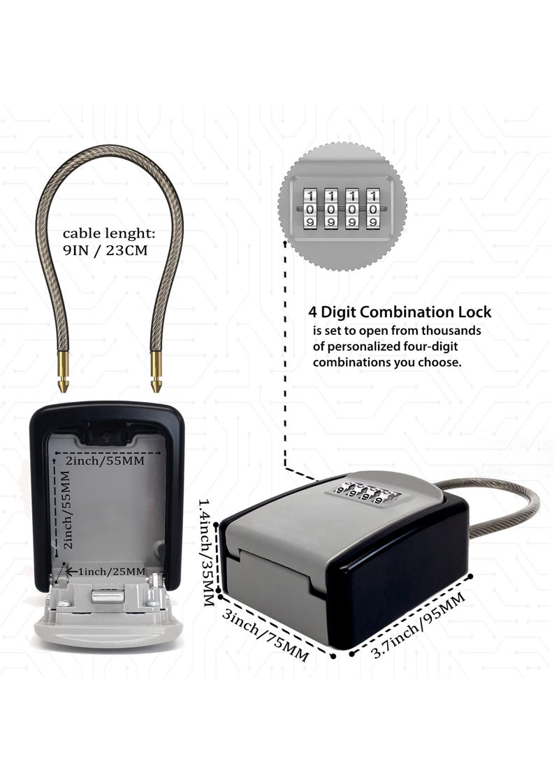 KASTWAVE - Key Lock Box Portable with Removable Cable Shackle, Indoor Outdoor Waterproof 4 Digit Password Combination with Resettable Code with A B Switch Key Lockbox for Outside Hold Spare Keys for Realtors - Image 1
