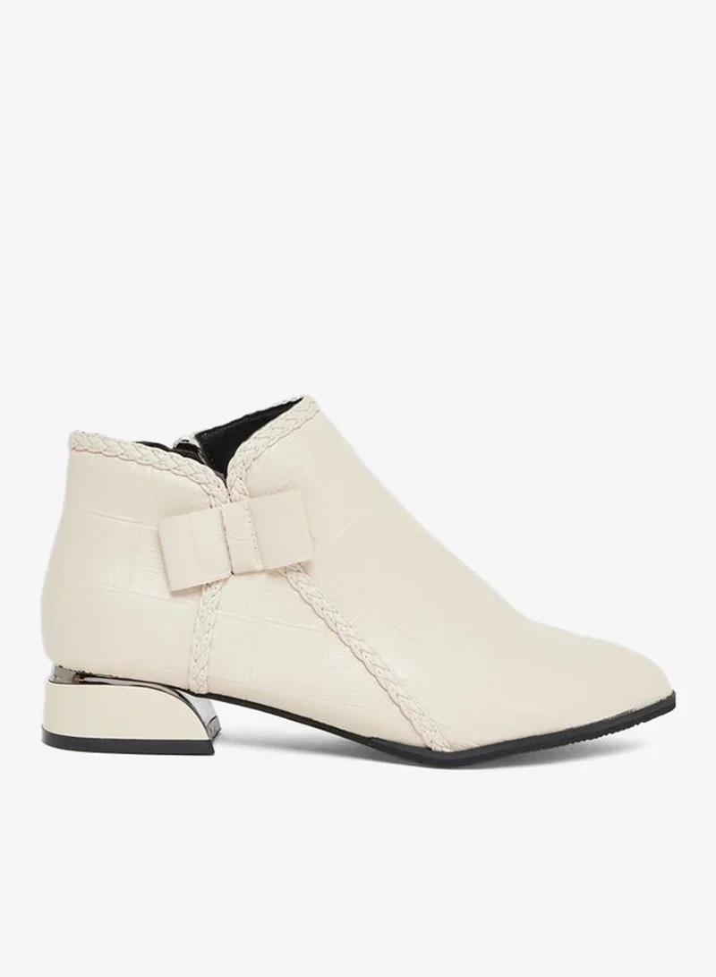 Take Two Women Beige Textured Embossed Ankle Boots