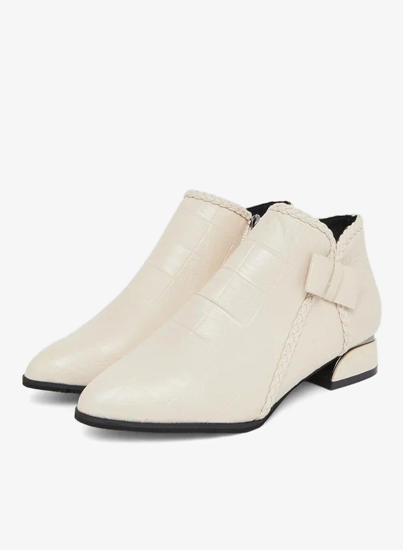 Take Two Women Beige Textured Embossed Ankle Boots