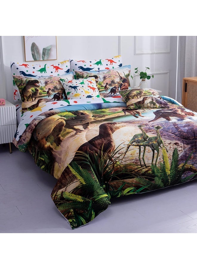 NiuOne 9 Piece Dinosaur Comforter Set Bed in a Bag Full Size for Teen Kids Adults, 3D Jungle Dinosaur Quilt Set - Image 4
