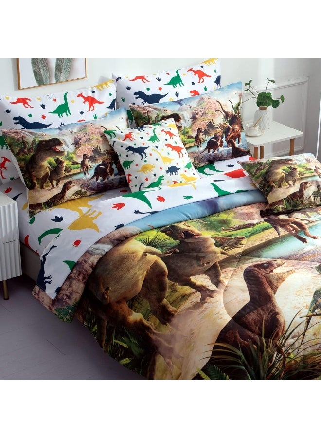 NiuOne 9 Piece Dinosaur Comforter Set Bed in a Bag Full Size for Teen Kids Adults, 3D Jungle Dinosaur Quilt Set - Image 1