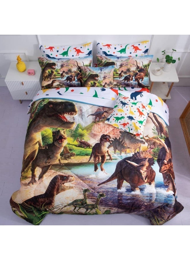 NiuOne 9 Piece Dinosaur Comforter Set Bed in a Bag Full Size for Teen Kids Adults, 3D Jungle Dinosaur Quilt Set - Image 2