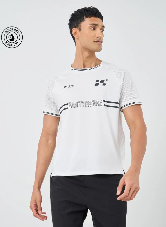 ستايلي اكتيف تيشيرت ستايلي مينيمال بطبعة مطاطية فائقة وأكمام راجلان بقصة عادية