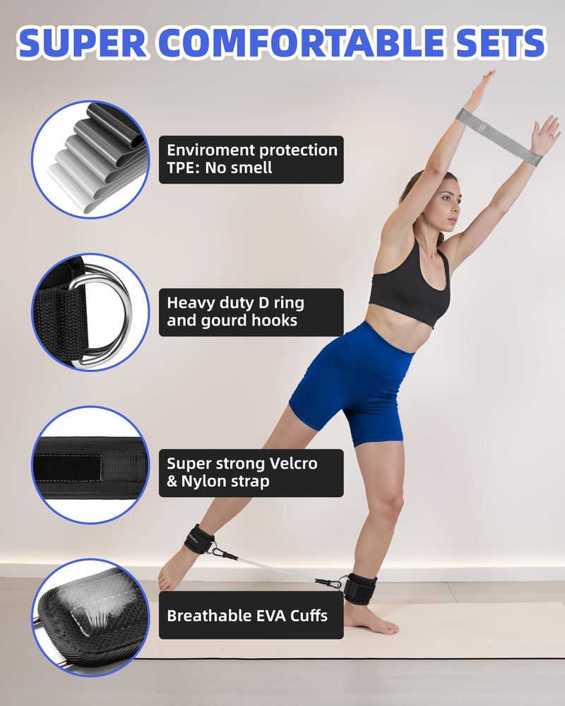 Mexlyca Resistance Bands Set – Resistance Band and Adjustable Ankle Exercise Bands with Cuffs Great Equipment for Training, Working Out, Yoga,Home Gym with Training Guidance & Carry Bag,Set of 8 (Black) - Image 5