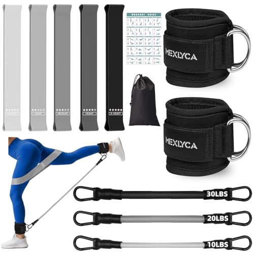 Mexlyca Resistance Bands Set – Resistance Band and Adjustable Ankle Exercise Bands with Cuffs Great Equipment for Training, Working Out, Yoga,Home Gym with Training Guidance & Carry Bag,Set of 8 (Black) - Image 1