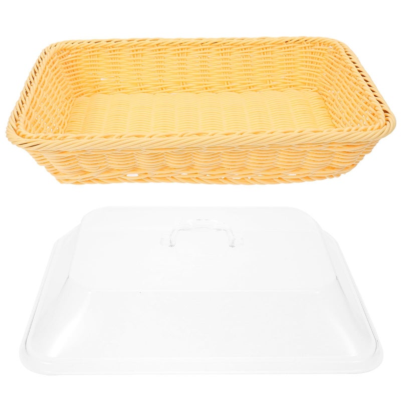 Woven Rattan Bread Basket with Lid 35x25x15cm Kitchen Dining Table Storage Organizer - Image 2