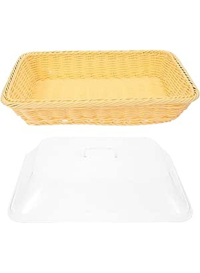 Woven Rattan Bread Basket with Lid 35x25x15cm Kitchen Dining Table Storage Organizer - Image 1