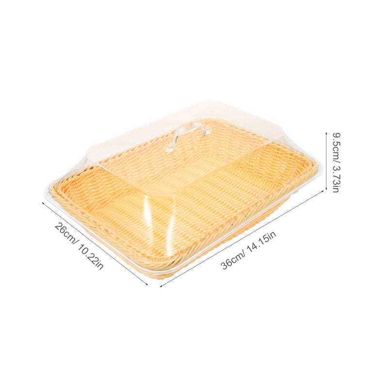 Woven Rattan Bread Basket with Lid 35x25x15cm Kitchen Dining Table Storage Organizer - Image 3