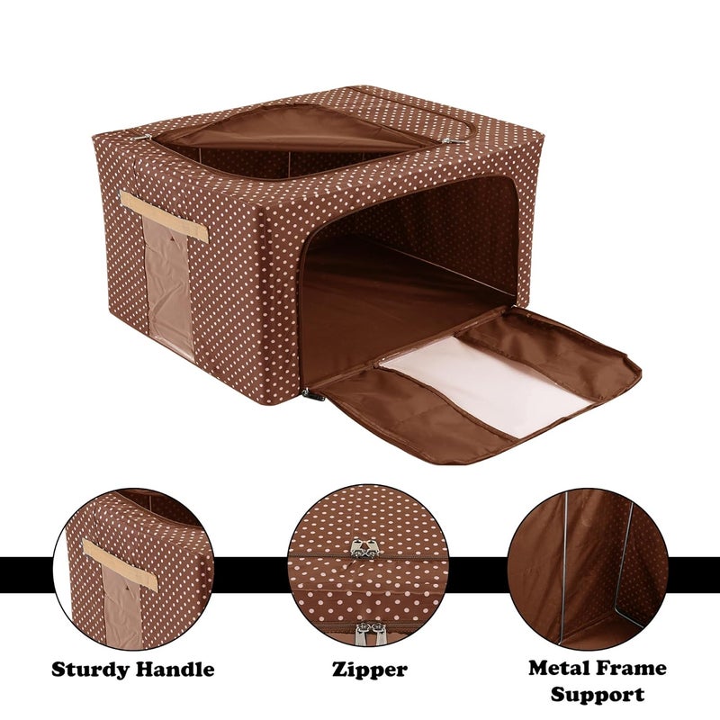 Urbane Home Urbane Home Pack of 8 Clothes Storage Box 24 Liter Wardrobe Organizer Parachute Steel Frame Drawer Organizer Waterproof Underbed Storage Box for Blankets Dot Print Blue Brown  - Image 5