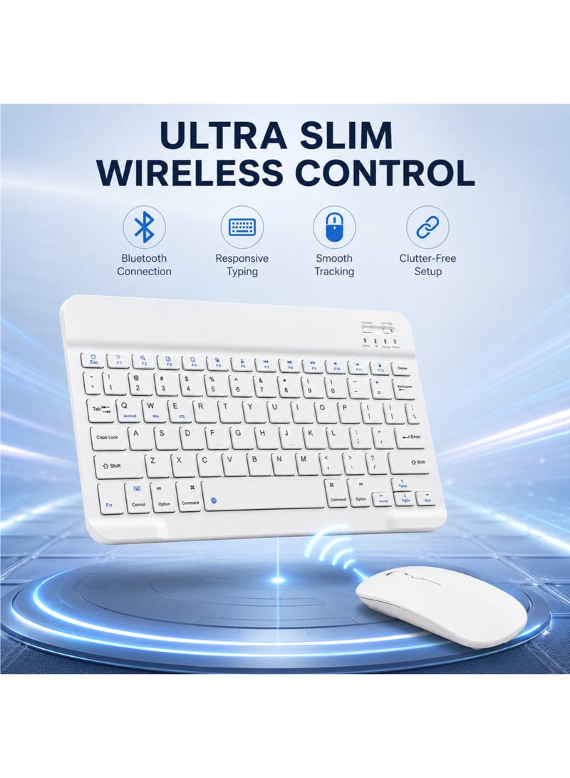 vexa pro Ultra Slim Bluetooth Wireless Keyboard and Mouse Combo Rechargeable for iPad iPhone Android Windows White - Image 2