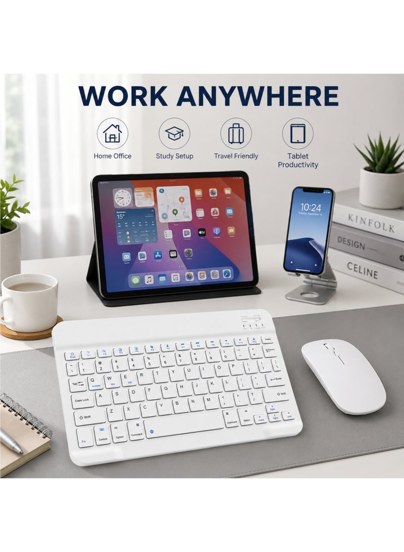 vexa pro Ultra Slim Bluetooth Wireless Keyboard and Mouse Combo Rechargeable for iPad iPhone Android Windows White - Image 3