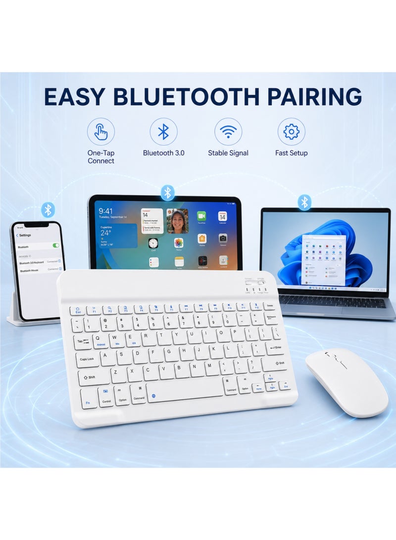 vexa pro Ultra Slim Bluetooth Wireless Keyboard and Mouse Combo Rechargeable for iPad iPhone Android Windows White - Image 4