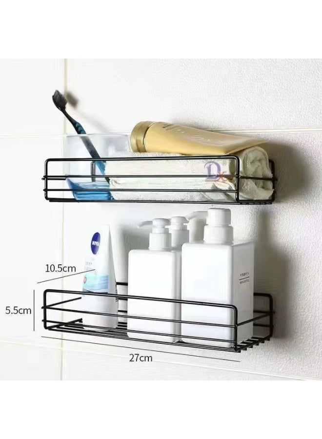 Living Black Metal Bathroom Shelf Set (2 Pieces), Wire Design with No-Drill Installation - Image 2
