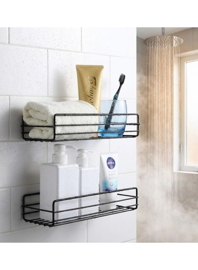 Living Black Metal Bathroom Shelf Set (2 Pieces), Wire Design with No-Drill Installation - Image 1