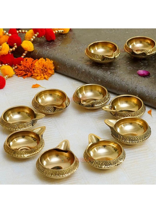 TIED RIBBONS Set Of 10 Brass Diya For Puja Room Oil Lamp Decoration Items For Home Decor Office (2.8 Cm X 6.3 Cm, Brass) - Image 1