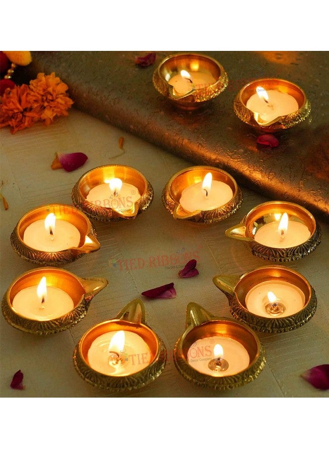 TIED RIBBONS Set Of 10 Brass Diya For Puja Room Oil Lamp Decoration Items For Home Decor Office (2.8 Cm X 6.3 Cm, Brass) - Image 2
