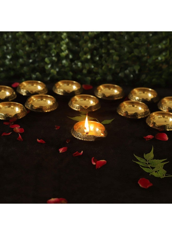 TIED RIBBONS Set Of 10 Brass Diya For Puja Room Oil Lamp Decoration Items For Home Decor Office (2.8 Cm X 6.3 Cm, Brass) - Image 3