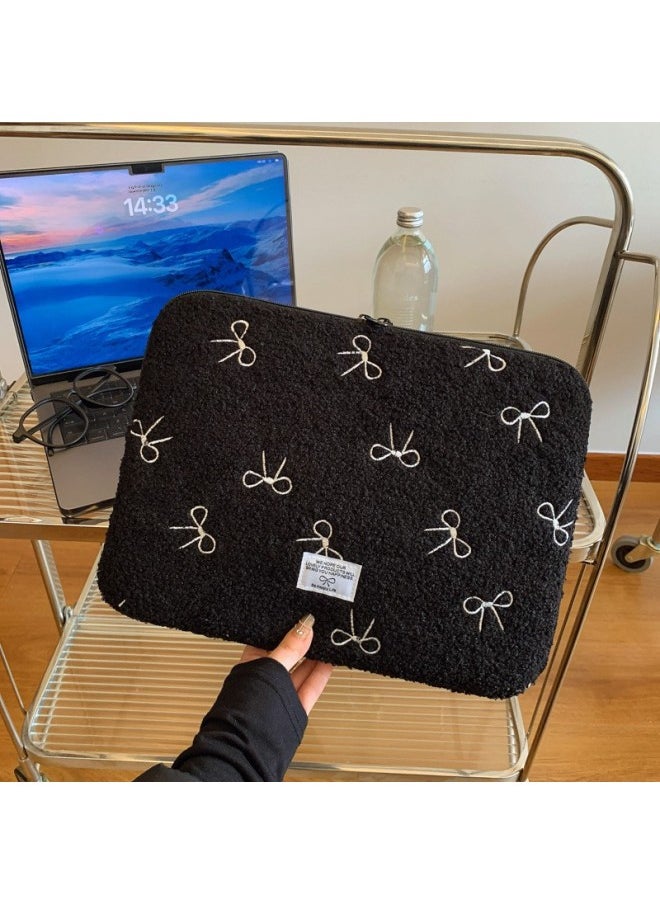 Generic Butterfly Knot Plush Computer Bag Inner Pad For 11 Inch IPad 13 Inch And 14 Inch Laptop Soft Cushioning Breathable Weight Reduction-Color:black Large  - Image 1