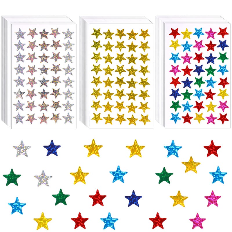JANYUN JANYUN 2240Pcs Metallic Glitter Foil Star Stickers SelfAdhesive Holographic Star Sticker Reward Labels for DIY Crafts Scrapbooking School Office Supplies Star Style