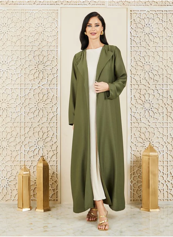 Styli Textured Notch Lapel Neck Abaya